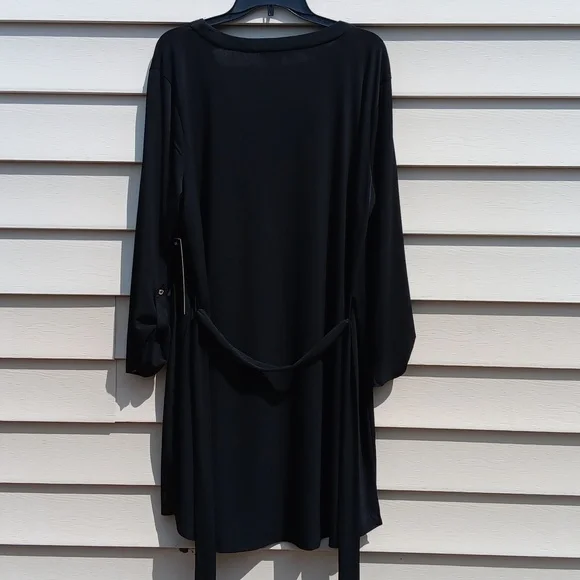 ALWAYS INDIGO Elegant Long Sleeve Black Dress with Waist String- 3X - Picture 5 of 13